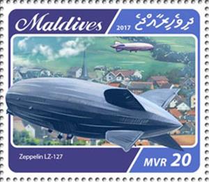 Stamp, Zeppelin LZ-127, Maldives,  , Aviation