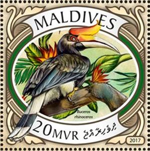 Stamp, Buceros rhinoceros, Maldives,  