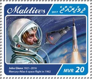 Stamp, Mercury-Atla space flight, 1962, Maldives,  , Aircraft, Astronauts