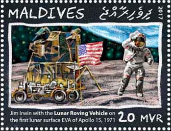Jim Irwin with the Lunar Roving Vehicle, 1971