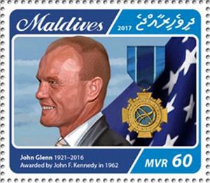 Stamp, Medal awarded by John F. Kennedy in 1962, Maldives,  , Astronauts