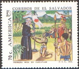Stamp, Primera misa en Cuzcatlan, El Salvador,  , Postal Unions