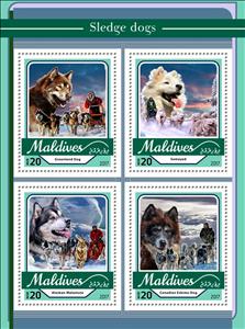 Mini Sheet, Sledge dogs, Maldives,  , Animals (Fauna), Dogs, Mammals