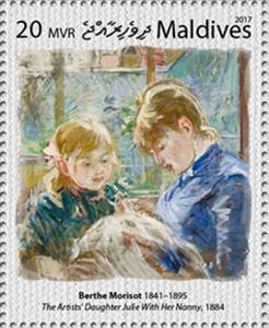 Stamp, "The Artist's Daughter Julie with her Nanny" (1884), Maldives,  , Painters, Paintings