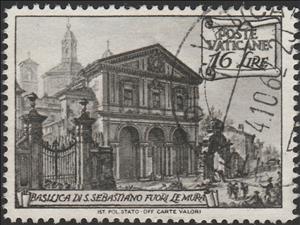 Stamp, St. Sebastian - perf 13½ x 14, Vatican City,  , Buildings, Churches - Cathedrals - Basilicas - Chapels, Religion