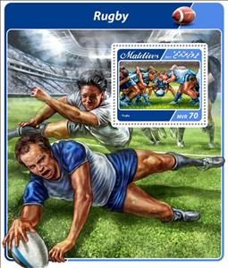 Souvenir Sheet, Rugby, Maldives,  , Rugby, Sports