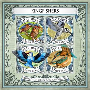 Mini Sheet, Alcedo cristata, Maldives,  , Animals (Fauna), Birds, Kingfishers