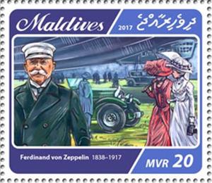 Stamp, Ferdinand von Zeppelin (1838-1917), Maldives,  , Aviation