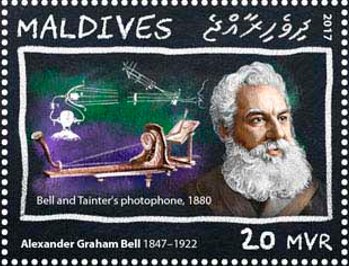 Stamp, Bell and Tainter’s photophone, 1880, Maldives,  