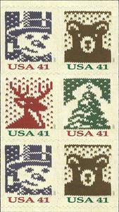 Booklet Pane, Christmas 2007, United States of America,  , Bears, Christmas, Deer, Snowmen, Trees