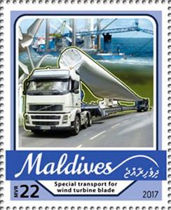 Stamp, Special transport for wind turbine blade, Maldives,  