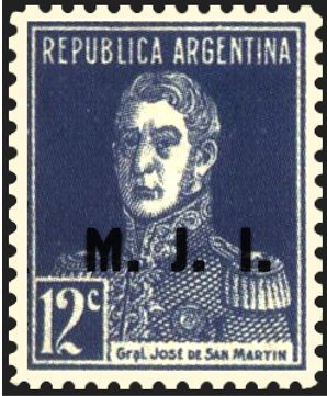 Stamp, José Francisco de San Martín (1778-1850), ovpt. "M.J.I.", Argentina,  , Famous People, Freedom Fighters, Generals, Heroes, Men, Revolutions