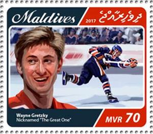 Stamp, Wayne Gretzky, nicknamed “The Great One”, Maldives,  , Sports