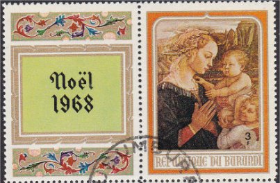 Se-tenant, "Vierge a L'Enfant", F.Lippi, XVc., Burundi,  , Art, Christmas, Religion