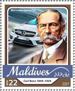 Stamp, Carl Benz (1844–1929) & Mercedes-Benz Cia, Maldives,  