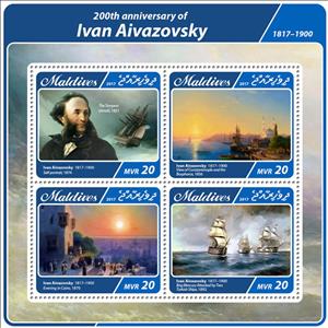 Mini Sheet, 200th anniversary of Ivan Aivazovsky (1817-1900), Maldives,  , Painters, Paintings