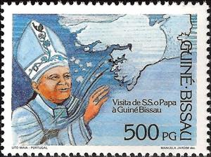 Stamp, Visit of SS Pope John Paul II, Guinea-Bissau,  , Peace Doves, Popes
