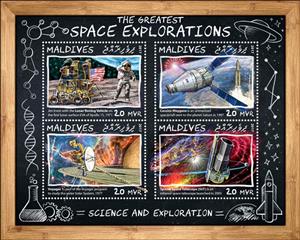 Mini Sheet, The greatest space explorations, Maldives,  