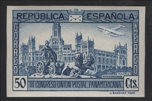 Stamp, Panamerican Postal Union Congress, Spain,  , Aircraft, Fountains, Лев, Postal Unions, Statues