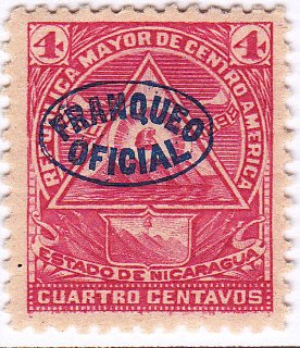 Stamp, Coat of Arms in a triangle, Nicaragua,  
