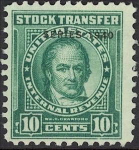 Revenue Stamp, Stock Transfer/William H. Crawford, United States of America,  , Famous People, Men, Politicians