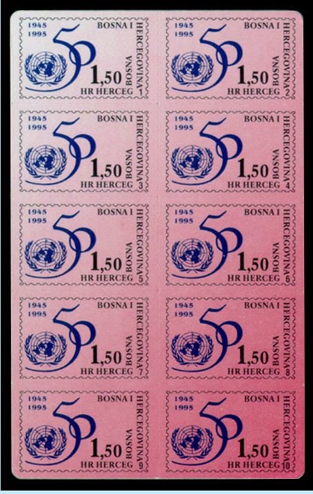 UN50 card of 10 stamps