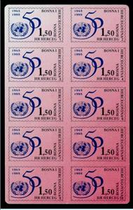 Mini Sheet, UN50 card of 10 stamps, Bosnia and Herzegovina, Croatian Administration,  , U.N.O.