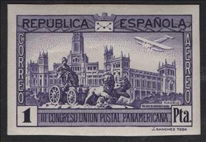 Stamp, Panamerican Postal Union Congress, Spain,  , Aircraft, Fountains, Лев, Postal Unions, Statues