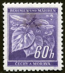 Stamp, Lime tree branch with blossoms, Bohemia and Moravia,  , Leaves, Plants (Flora), Trees