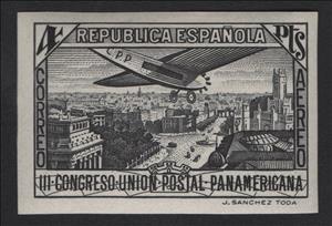 Stamp, Panamerican Postal Union Congress, Spain,  , Aircraft, Postal Unions, Townscapes / City Views