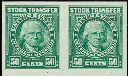 Revenue Stamp, Stock Transfer/William J. Duane, United States of America,  , Famous People, Men, Politicians