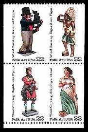 Se-tenant, Woodcarved Figurines Block of 4, United States of America,  