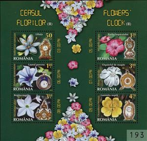 Souvenir Sheet, Flowers' Clock (II) SS, Romania,  , Clocks, Flowers, Lilies (Flower), Plants (Flora)
