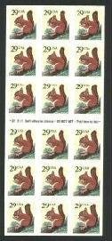Booklet Pane, Red Squirrel (Sciurus vulgaris), United States of America,  , Squirrels