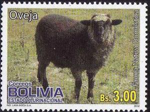 Stamp, Sheep (Ovis ammon aries), Bolivia,  , Animals (Fauna), Mammals, Sheep