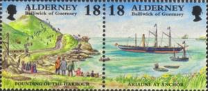 Se-tenant, 150th Anniv of Harbour, Alderney,  , Anniversaries and Jubilees, Flags, Ports, Railways