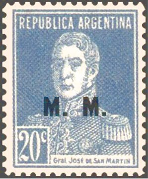 Stamp, José Francisco de San Martín (1778-1850), ovpt. "M.M.", Argentina,  , Famous People, Freedom Fighters, Generals, Heroes, Men, Revolutions