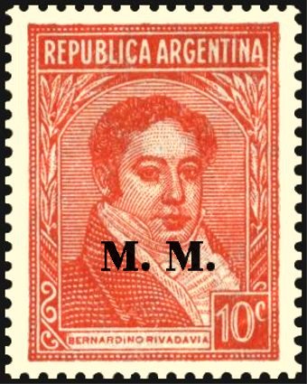 Bernardino Rivadavia (1780-1845), ovpt. "M.M."