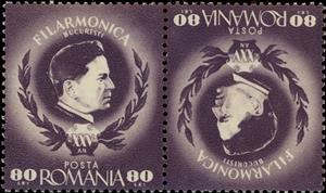 Se-tenant, George Enescu (1881-1955) composer tete-beche, Romania,  , Composers, Conductors, Musicians, Orchestras