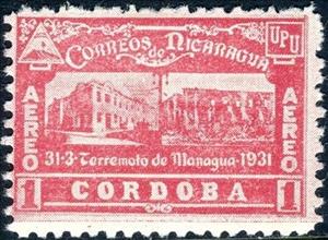 Stamp, Postal buildning before and after earthquake, Nicaragua,  