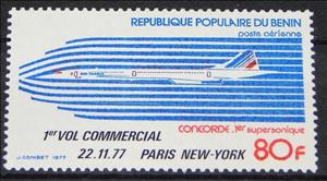 Stamp, First Concorde Flight Paris-NYC, Benin,  , Aircraft, Airlines, Aviation