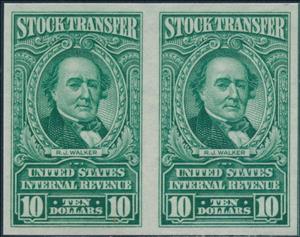 Revenue Stamp, Stock Transfer/R.J. Walker, United States of America,  , Famous People, Heads of State, Men, Politicians, Государственный деятель