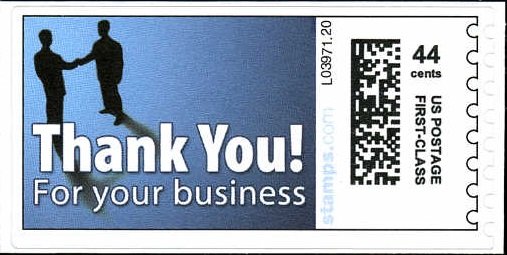Stamp, Thank You for Your Business and two people shaking hands, United States of America,  