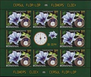 Mini Sheet, Jimson weed (Datura stramonium L.) MS, Romania,  , Clocks, Flowers, Plants (Flora)