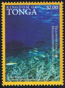 Stamp, Yellowfin Goatfisch (Mulloidichthys vanicolensis), Tonga,  , Animals (Fauna), Fishes, Sea Life