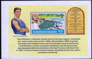 Booklet Pane, Alick Wickham minisheet, Solomon Islands,  , Olympic Games, Swimming
