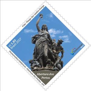 Stamp, Monument to the Opening of the Amazon Province Ports, Brazil,  , Statues