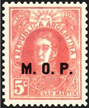 100 years of Argentine Post, San Martín, ovpt. M.O.P."