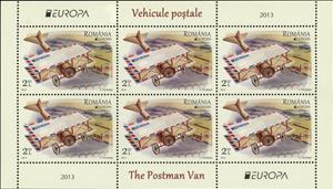 Mini Sheet, The Postman Van MS, Romania,  , Aircraft, Aviation, C.E.P.T. / Europe, Postal History, Postal Services, Postal Traffic
