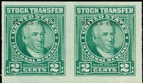 Revenue Stamp, Stock Transfer/Oliver Wolcott, United States of America,  , Famous People, Men, Politicians, Государственный деятель